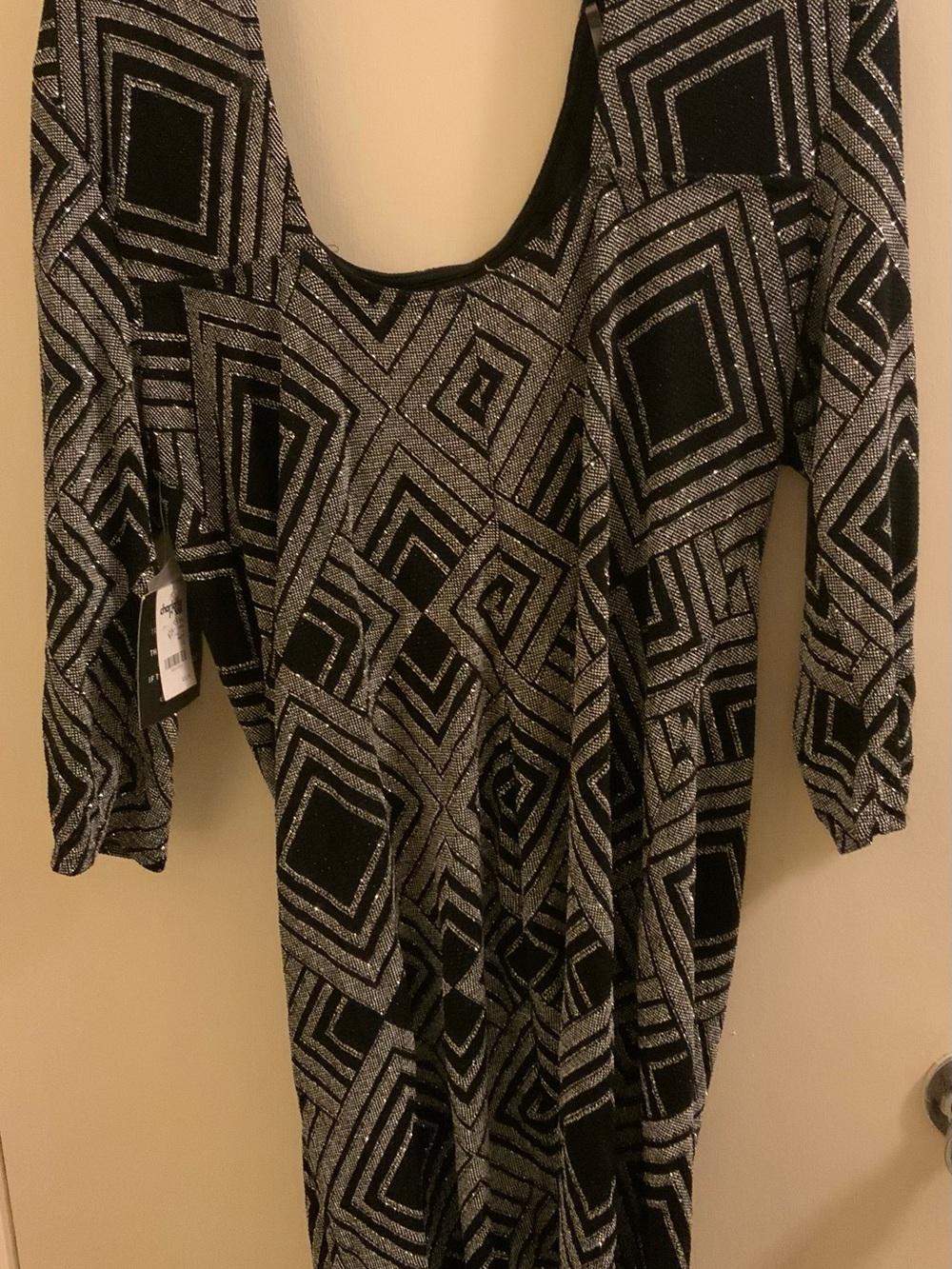 Charlotte Russe Black and Silver Long Sleeve Geometric Dress